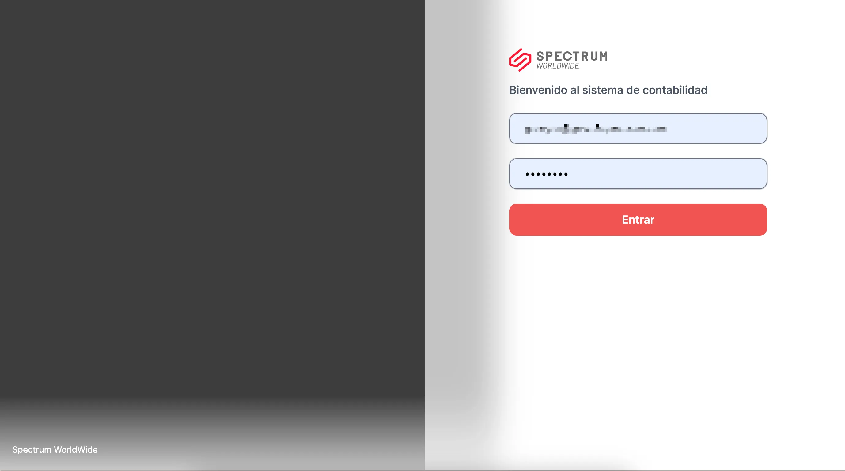 Acceso al sistema de contabilidad interno de la agencia aduanal.