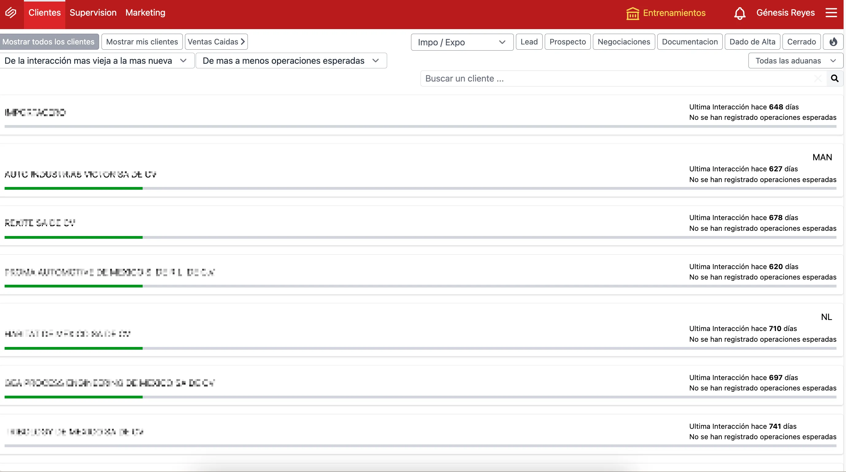 Tablero kanban de prospectos en Convert, con las etapas del embudo comercial.