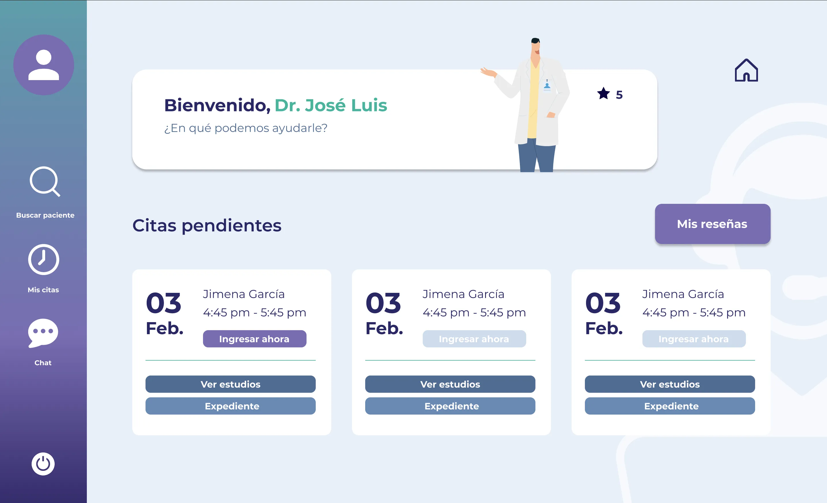 Agenda del médico con las citas del día en Doctor Al Instante.