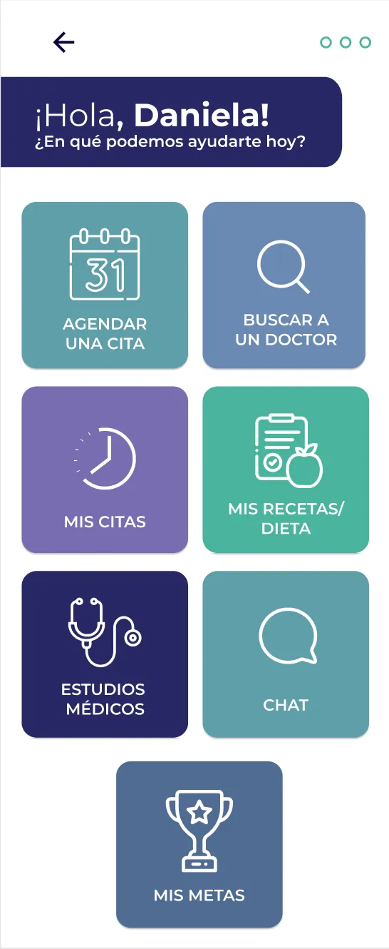 Pantalla principal de la app del paciente en Doctor Al Instante.