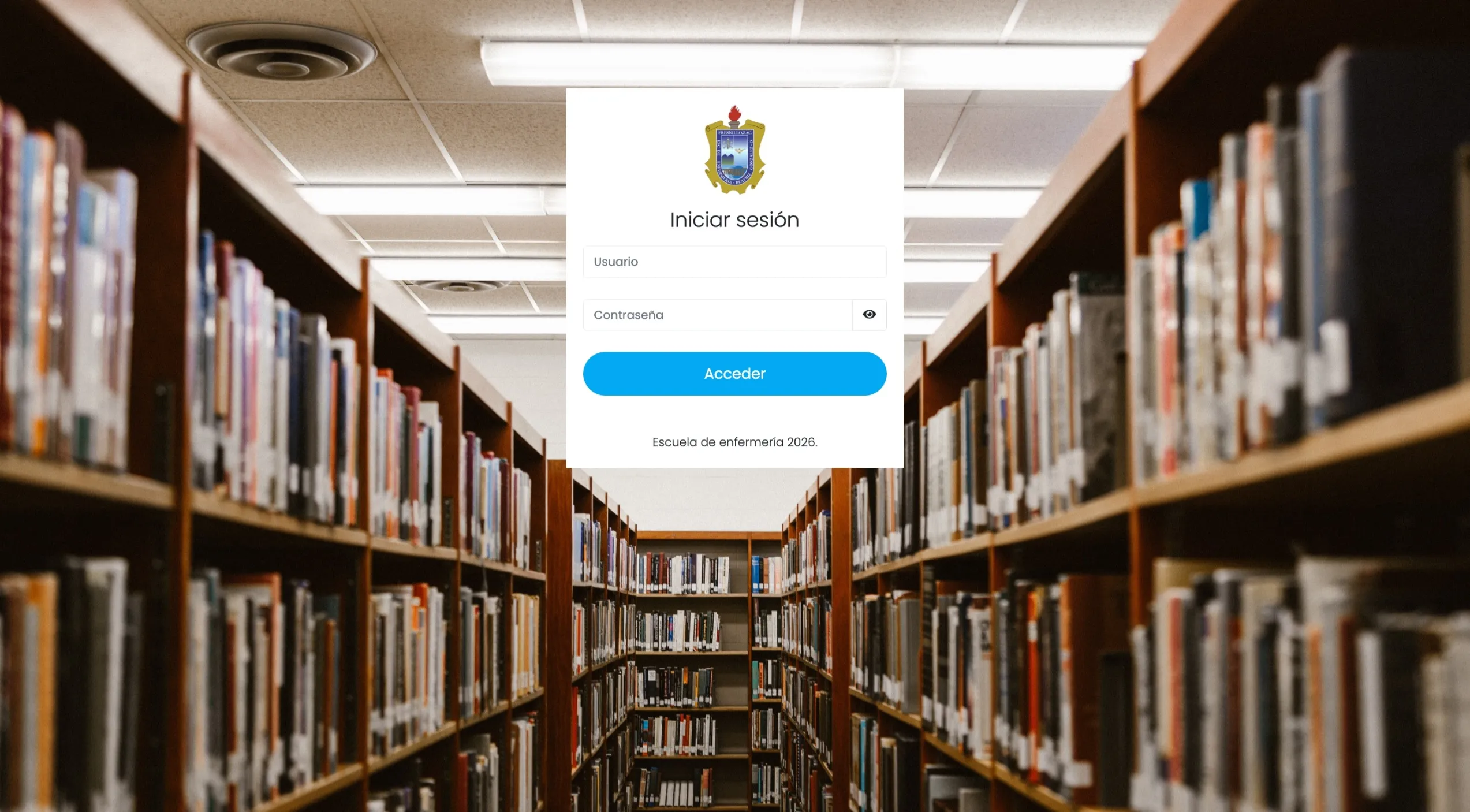 Acceso al Sistema Administrativo Escolar con el escudo de la institución.