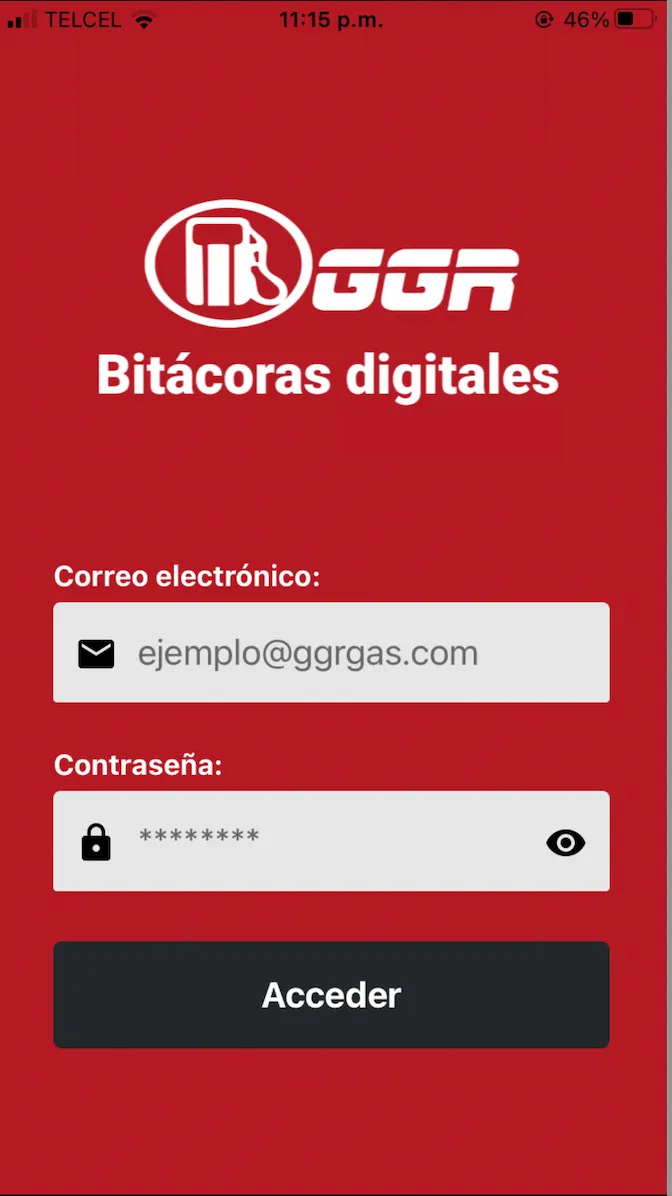Acceso a la app móvil de bitácoras.