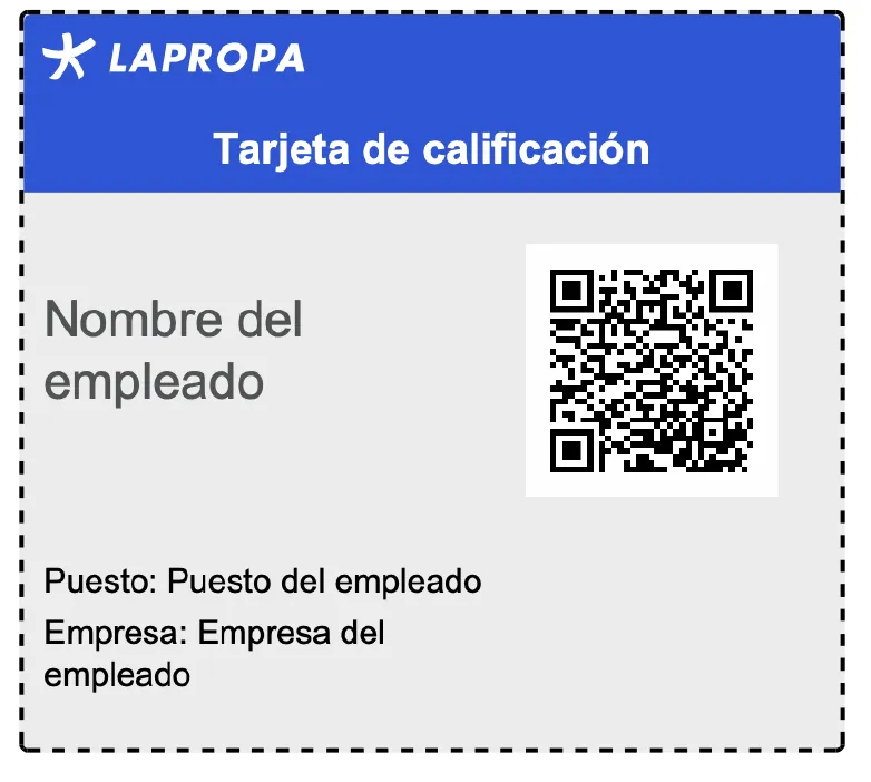 Tarjeta de calificación de un profesional de hotelería.