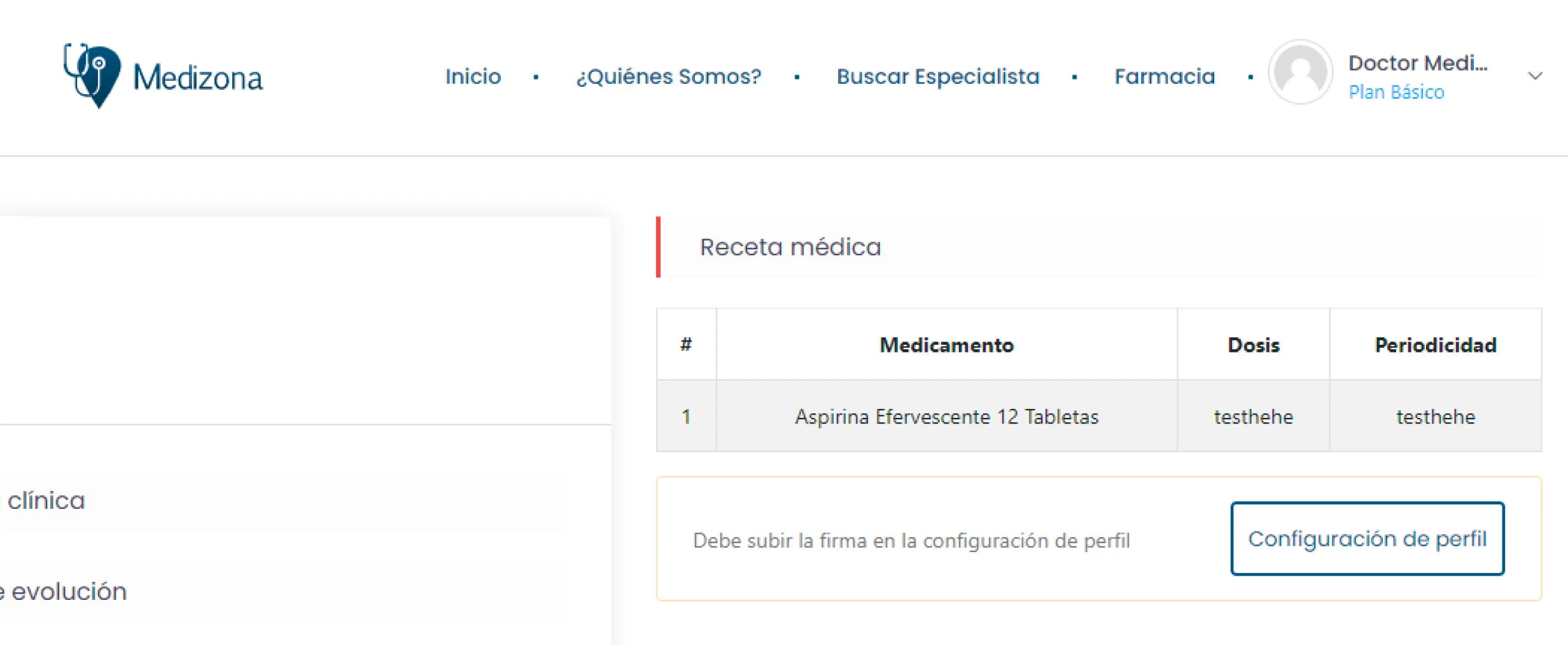 Emisión de receta médica desde la consulta en Medizona.