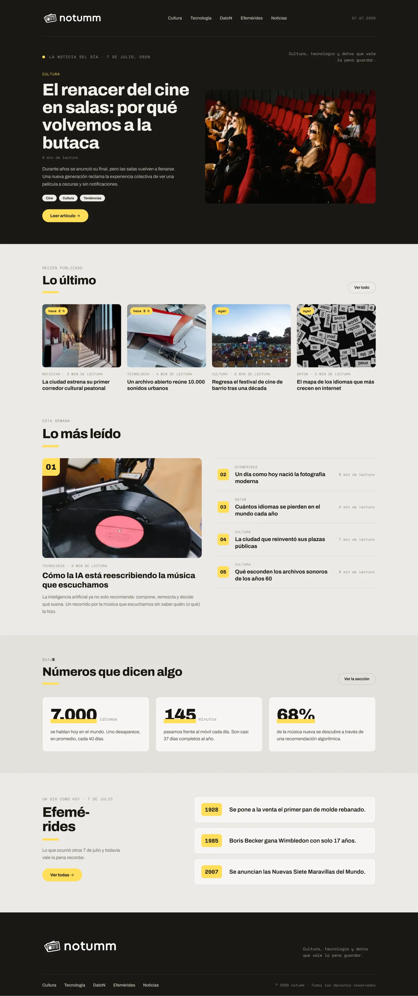Portada del medio digital con la nota destacada, las últimas publicaciones y el ranking de lo más leído.