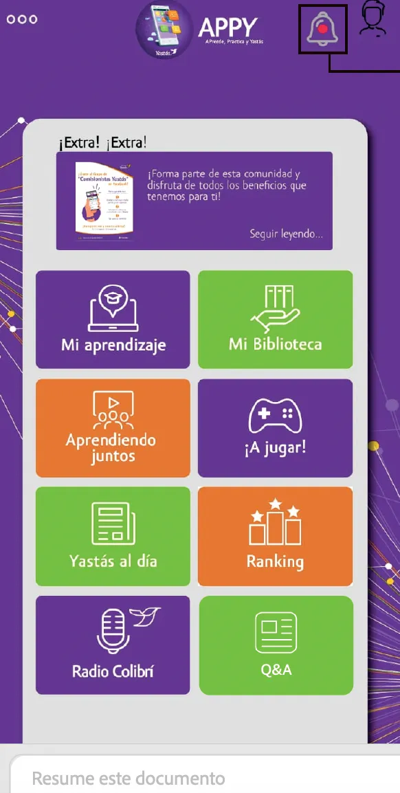 Cuadrícula de accesos de la app móvil personalizada para un cliente.